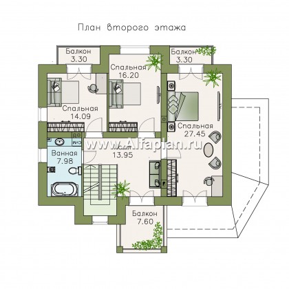 «Разумовский» - проект двухэтажного дома из кирпича, с эркером, с террасой и с балконом - превью план дома