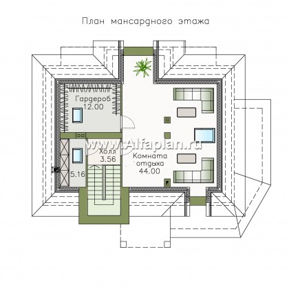 «Разумовский» - проект двухэтажного дома из кирпича, с эркером, с террасой и с балконом - превью план дома