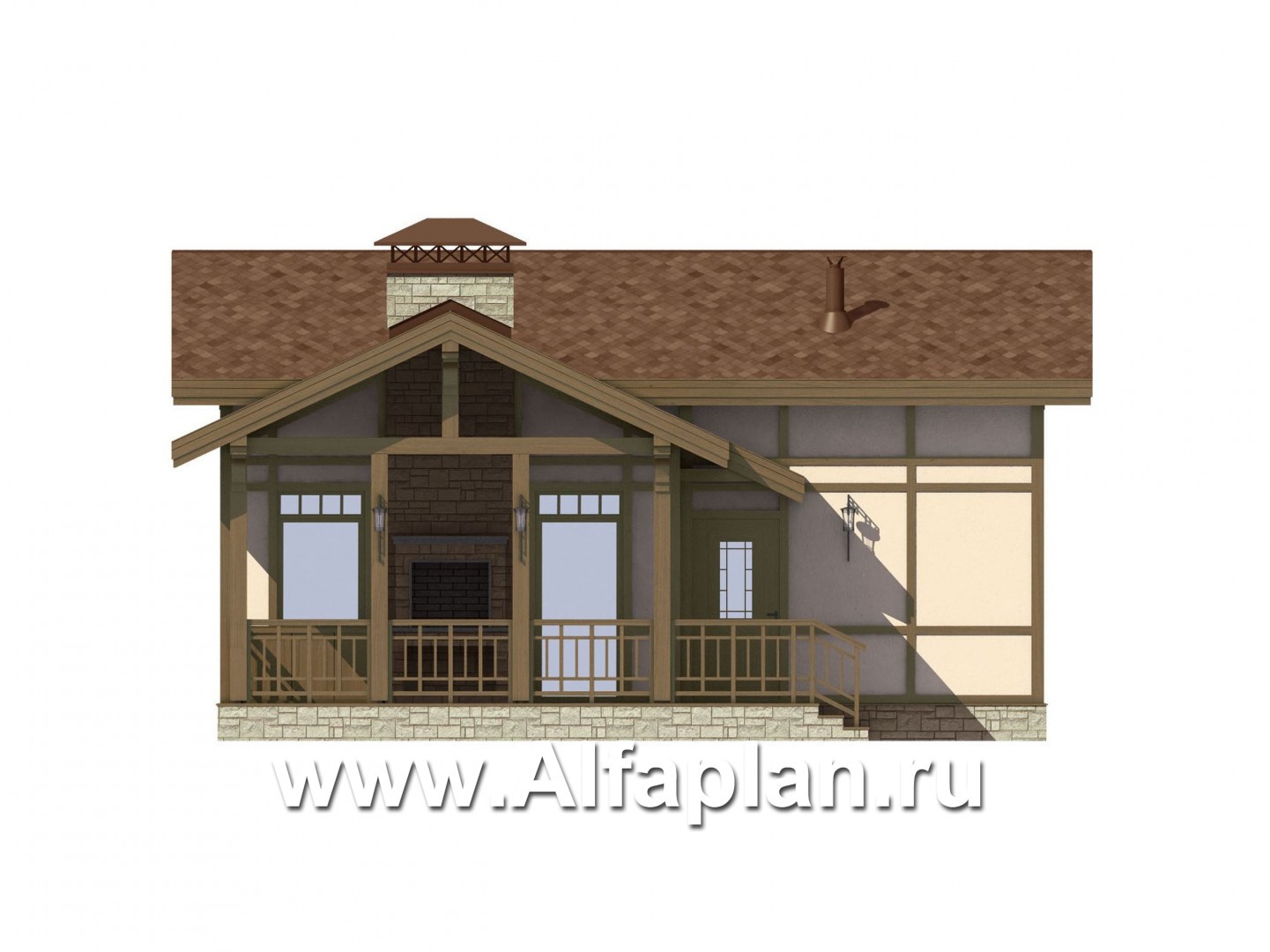 Проект дома с мансардой, из кирпича, планировка со вторым светом и с террасой, в стиле фахверк - фасад дома
