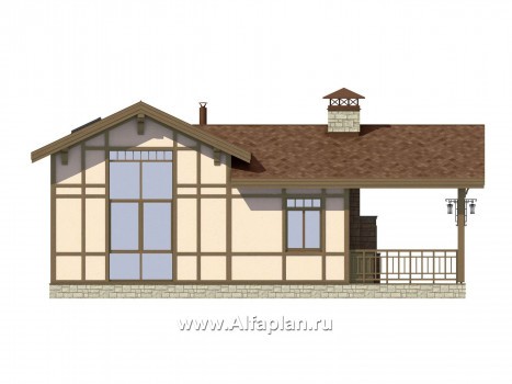 Проект дома с мансардой, из кирпича, планировка со вторым светом и с террасой, в стиле фахверк - превью фасада дома