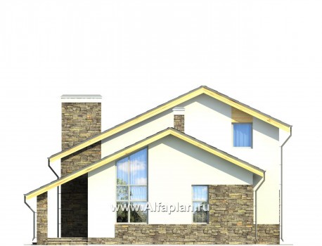 Проект дома с мансардой, план с кабинетом на 1 эт и мастер спальня на 2 эт, с террасой и гаражом, в стиле хай-тек - превью фасада дома