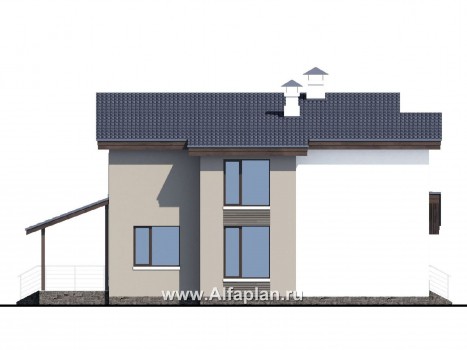 «Борей» - проект двухэтажного дома с террасой, планировка с кабинетом на 1 эт, в современном стиле с односкатной крышей - превью фасада дома