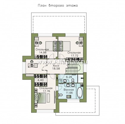 «Борей» - проект двухэтажного дома с террасой, планировка с кабинетом на 1 эт, в современном стиле с односкатной крышей - превью план дома