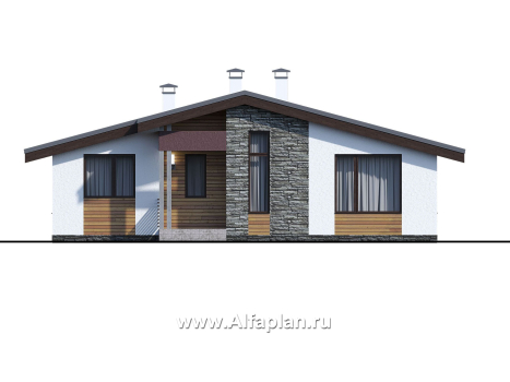 «Дзета» -проект одноэтажного  дома, с островным камином, с террасой - превью фасада дома