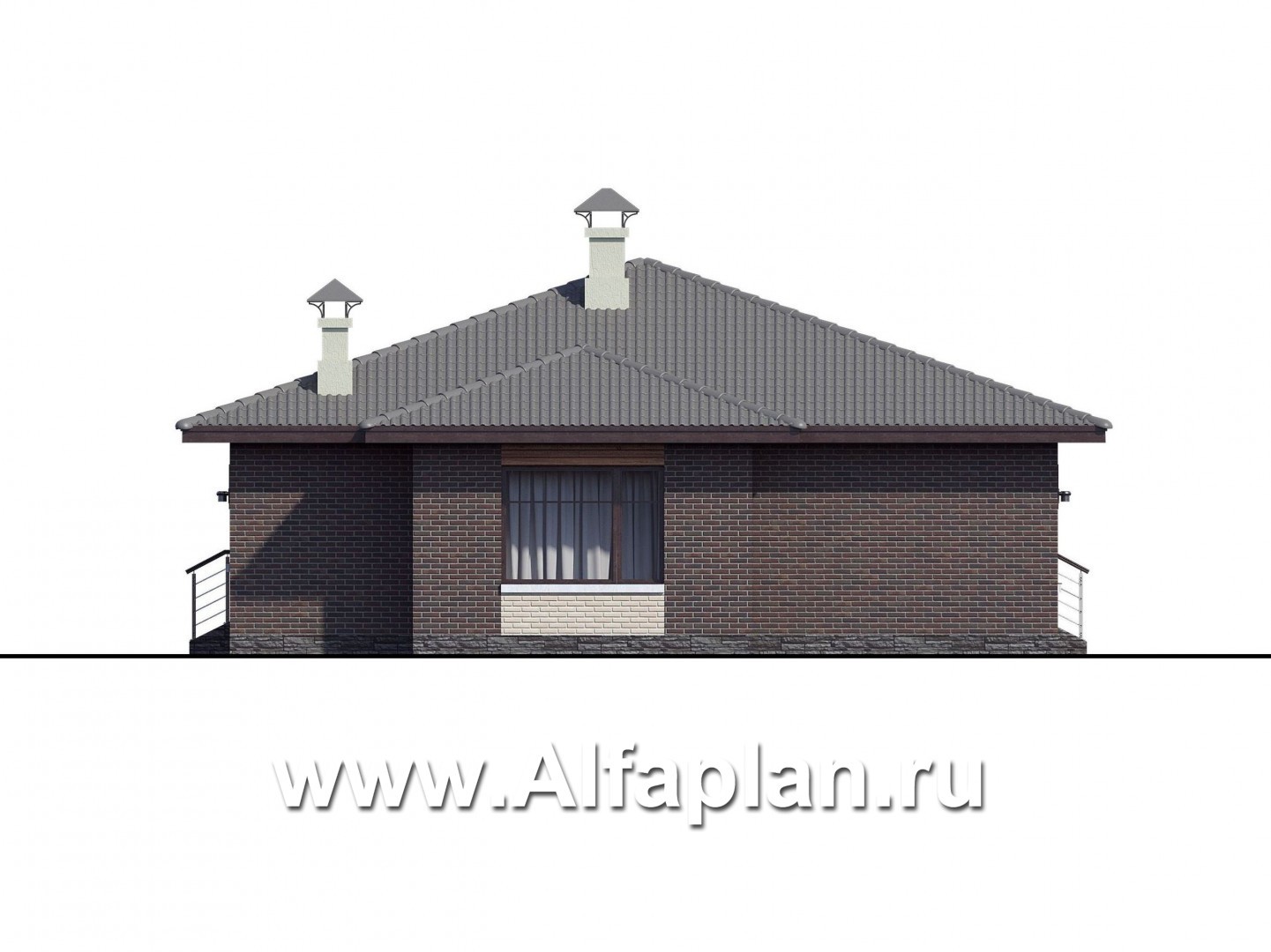 «Волхов» - проект дома 100 кв одноэтажный из кирпича -3 спальни, планировка дома с террасой - фасад дома