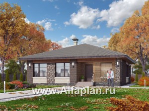 «Волхов» - проект дома 100 кв одноэтажный из кирпича -3 спальни, планировка дома с террасой