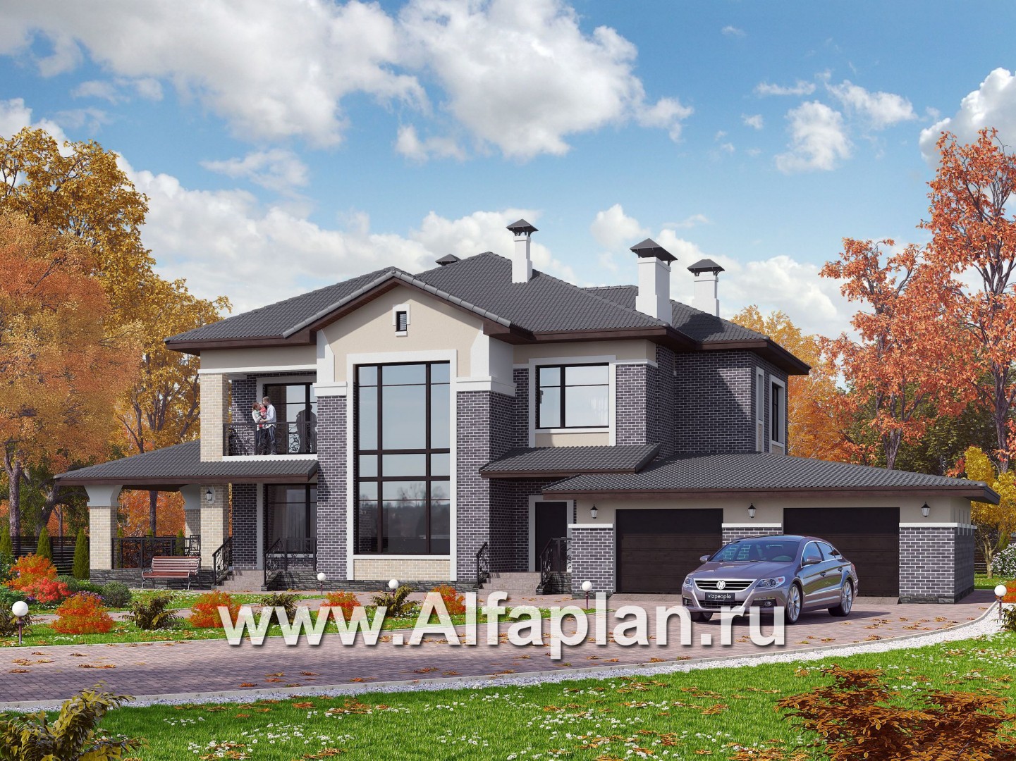 «Арно» - проект двухэтажного дома,  с двусветной гостиной,с бассейном и с террасой, с гаражом на 2 авто - основное изображение