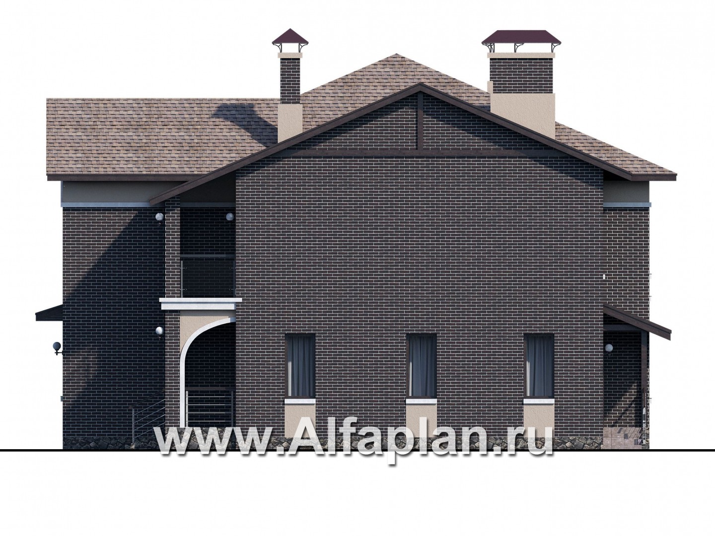 «Голицын» — проект двухэтажного дома из газобетона, с двусветной гостиной, с террасой со стороны входа - фасад дома