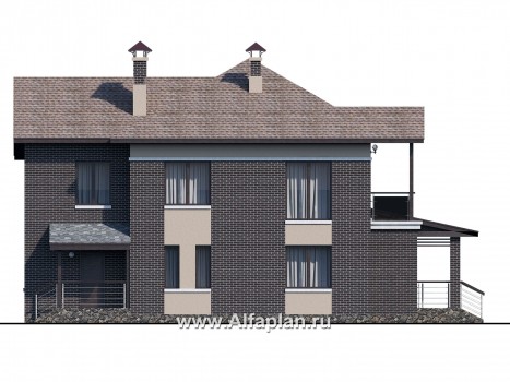 «Голицын» — проект двухэтажного дома из газобетона, с двусветной гостиной, с террасой со стороны входа - превью фасада дома