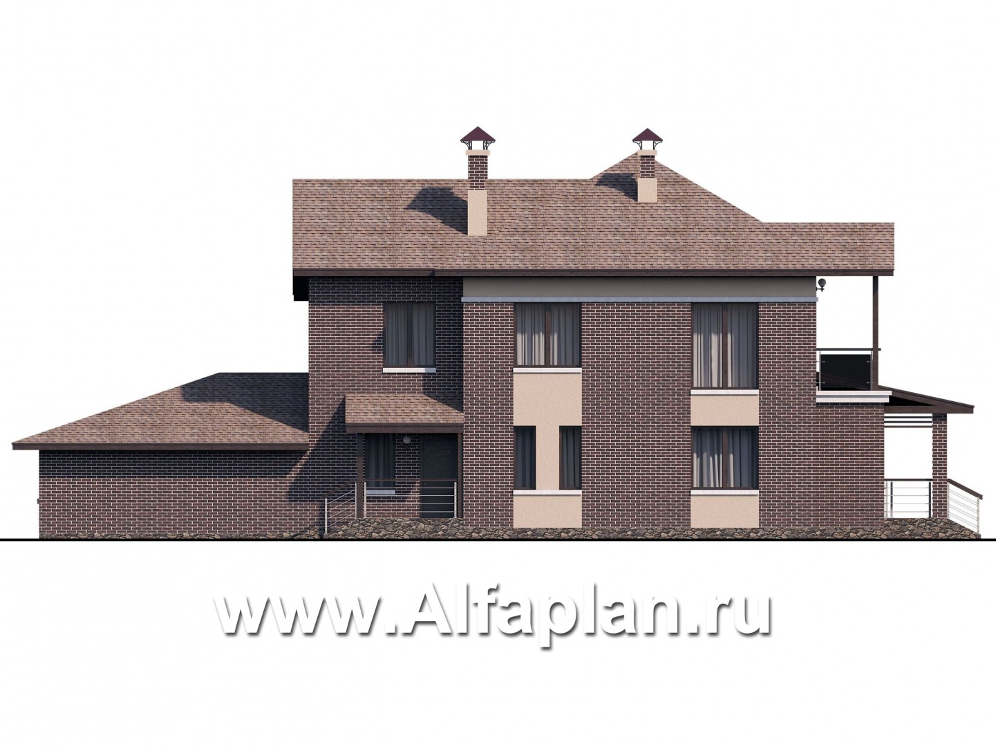 «Голицын» — проект двухэтажного дома из газобетона, с двусветной гостиной, с террасой, с гаражом на 2 авто - фасад дома