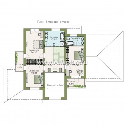 «Голицын» — проект двухэтажного дома из газобетона, с двусветной гостиной, с террасой, с гаражом на 2 авто - превью план дома