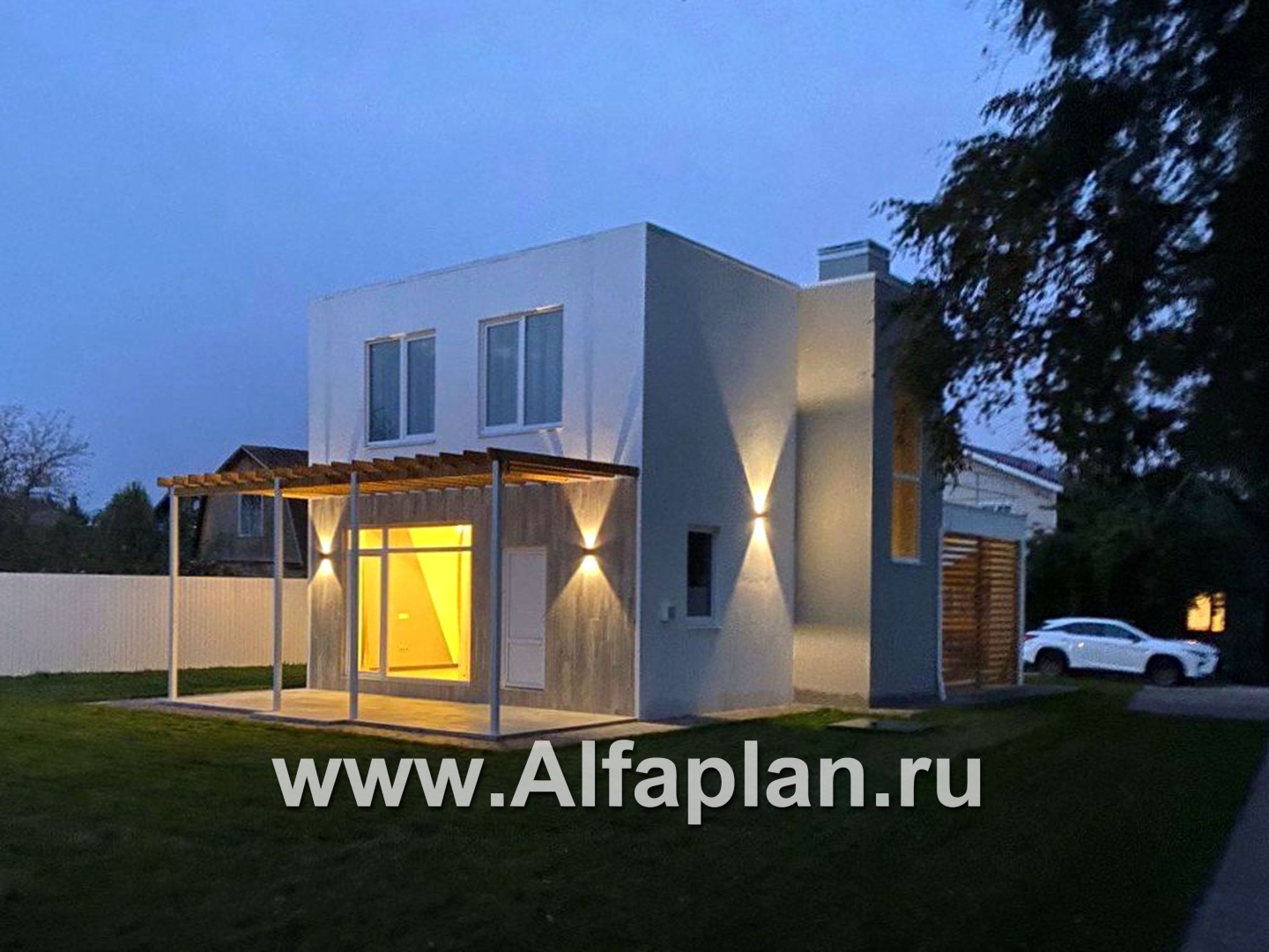 «Арс» - проект двухэтажного дома с плоской кровлей, в стиле хай-тек, для узкого участка - дизайн дома №12