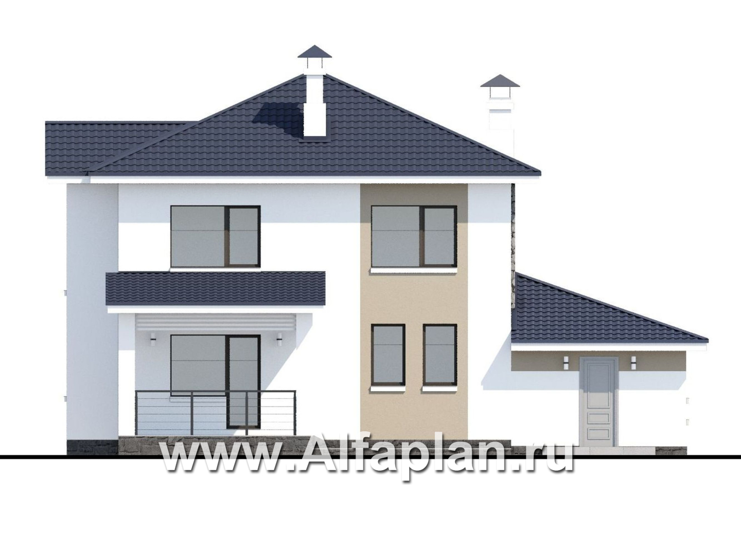 «Лотос» - проект современного двухэтажного дома, 4 спальни, с террасой, в стиле минимализм, с гаражом - фасад дома
