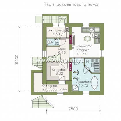 Проект дома с мансардой из газобетона «Оптима плюс», с цокольным этажом, с сауной - превью план дома