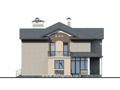 «Голицын» - проект двухэтажного дома, с двусветной гостиной и с террасой, в стиле модерн, с гаражом - превью фасада дома
