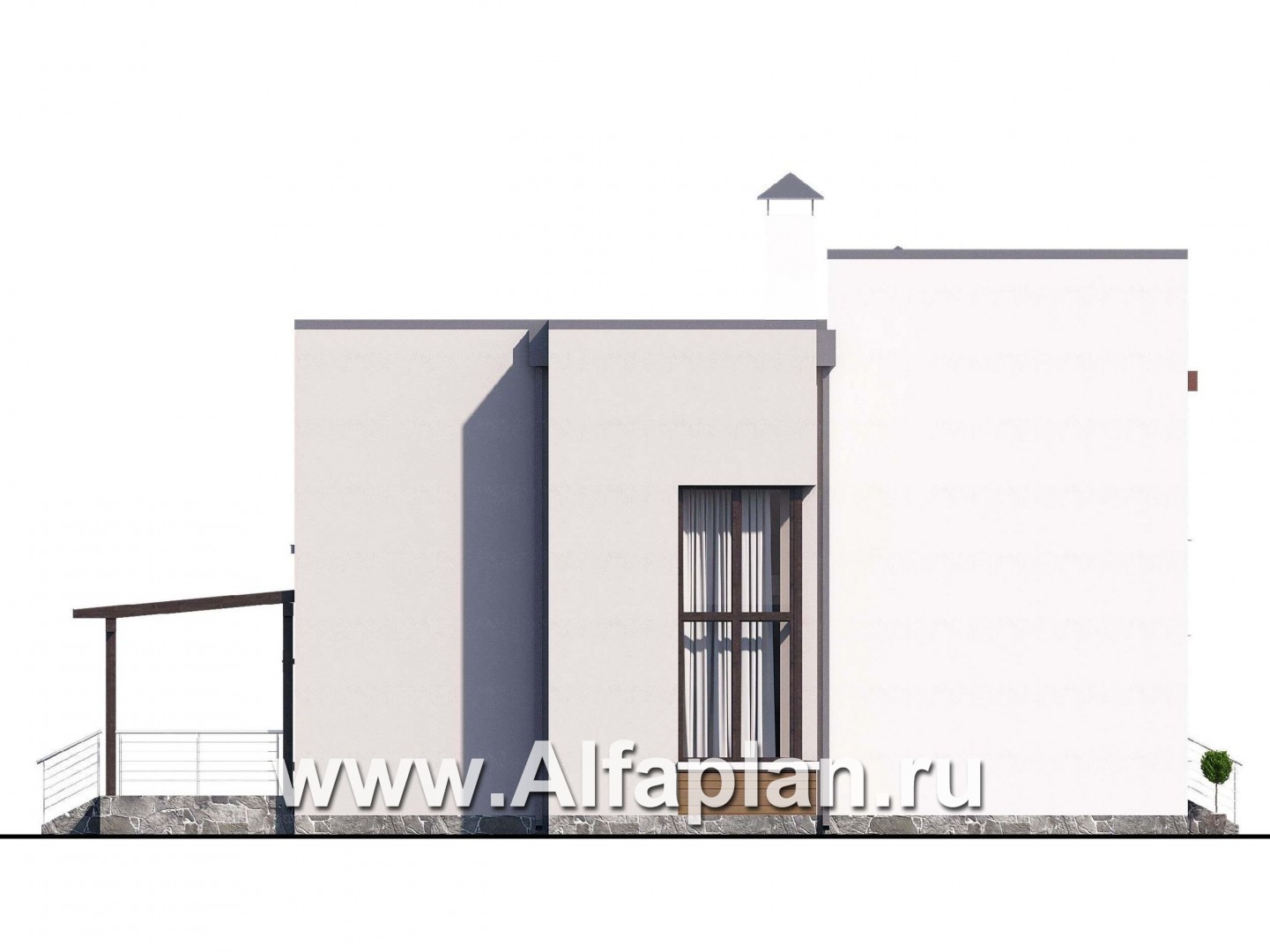 «Эвр» - проект двухэтажного дома с террасой, лестница в гостиной, с плоской кровлей, в стиле хай-тек - фасад дома