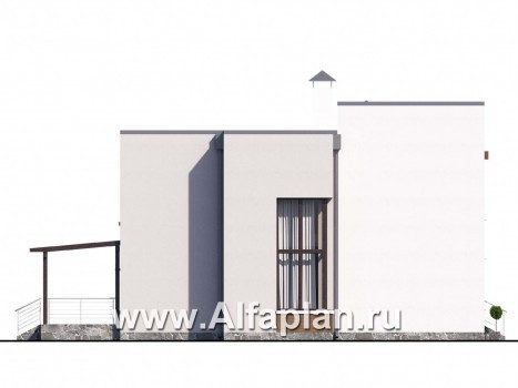 «Эвр» - проект двухэтажного дома с террасой, лестница в гостиной, с плоской кровлей, в стиле хай-тек - превью фасада дома