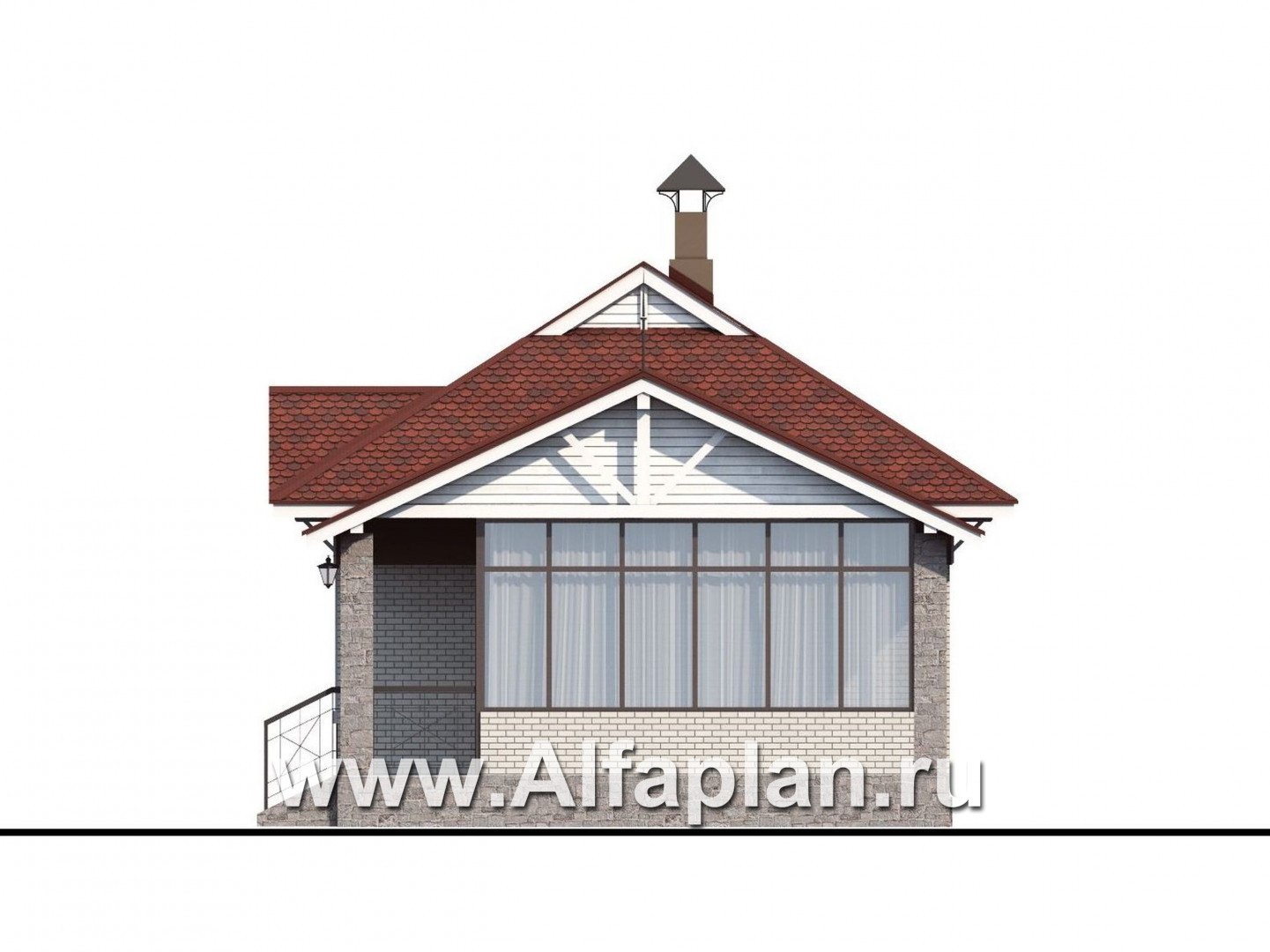 Проект гостевого дома, из кирпича, одна спальня, в русском стиле - фасад дома