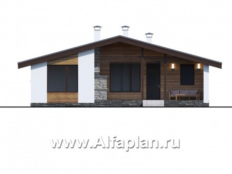 «Альфа» - проект одноэтажного дома, с сауной и с террасой в скандинавском стиле - превью фасада дома