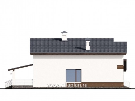 «Западный бриз» - проект двухэтажного дома, планировка с кабинетом на 1 эт, с террасой и сауной, с односкатной крышей в стиле хай-тек - превью фасада дома