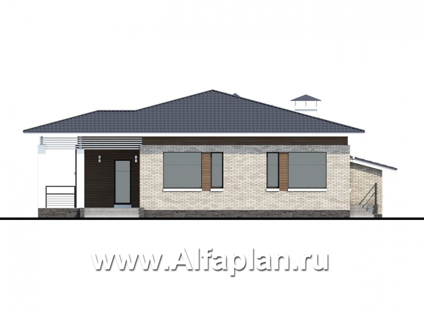 «Днестр» - проект одноэтажного дома, планировка 3 спальни, с бильярдной и сауной - фасад дома