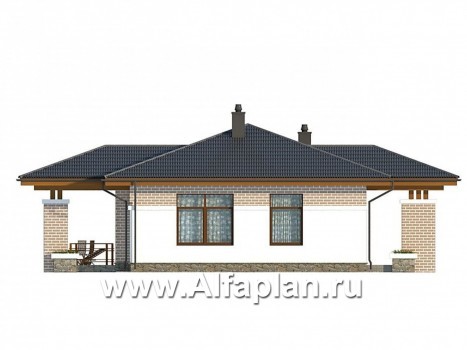 Проект одноэтажного дома, 2 спальни, с террасой, для небольшой семьи - превью фасада дома