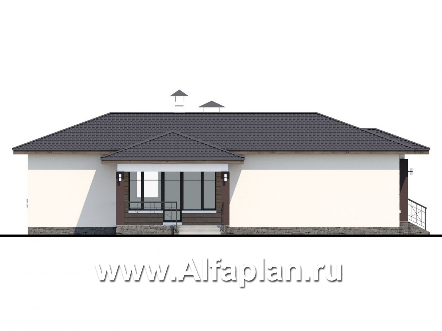 «Пассия» - проект одноэтажного дома, с террасой и с гаражом, в современном стиле - фасад дома