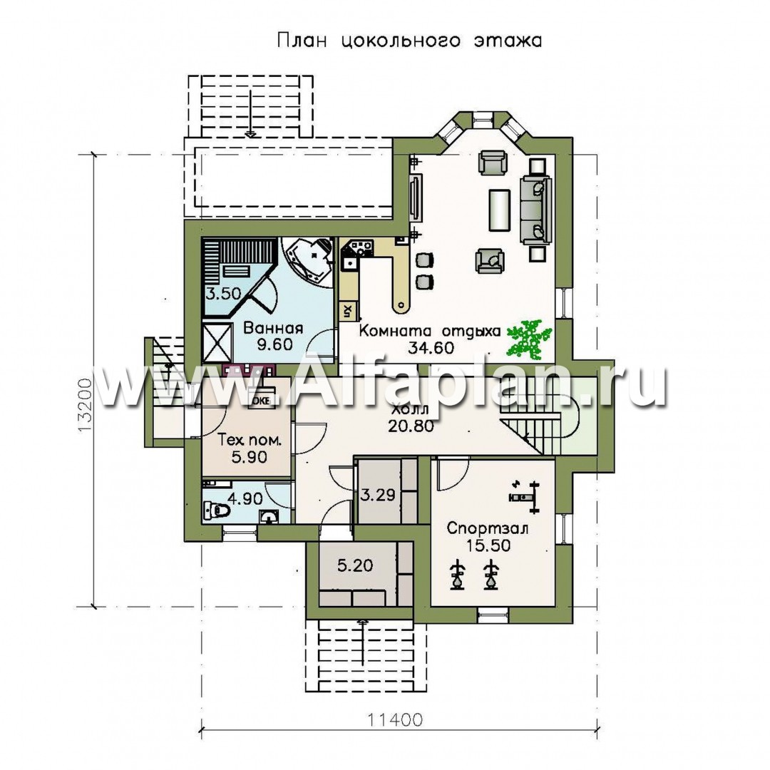 «Репутация»- проект двухэтажного дома из газобетона, планировка с эркером и с цокольным этажом, английском стиле - план дома