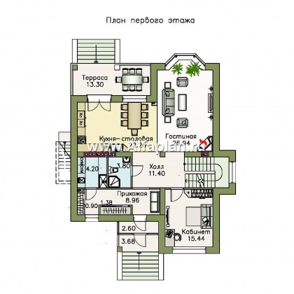 «Репутация»- проект двухэтажного дома из газобетона, планировка с эркером и с цокольным этажом, английском стиле - превью план дома