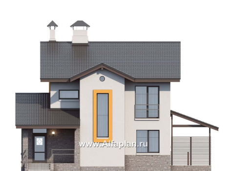 «Скандинавия» - проект современного дома в скандинавском стиле, с фото, планировка с террасой - превью фасада дома