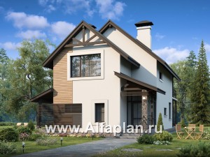 Превью проекта ««Гольфстрим» - проект дома с мансардой в скандинавском стиле, с террасой, для узкого участка»