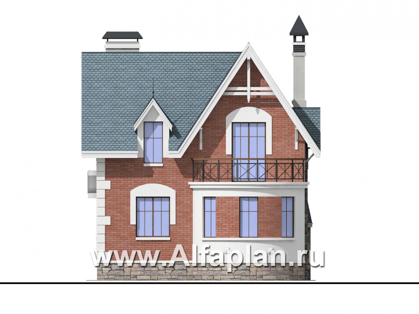 «Стелла»- проект дома с мансардой, с террасой, в английском стиле - фасад дома
