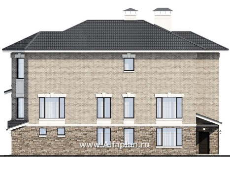 «Нева» - проект эксклюзивного трехэтажного дома из кирпича, с террасой и с эркером, с квартирой для персонала - превью фасада дома