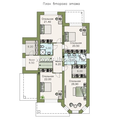 «Нева» - проект эксклюзивного трехэтажного дома из кирпича, с террасой и с эркером, с квартирой для персонала - превью план дома