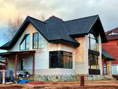 «Альтаир» - проект дома с мансардой, из кирпича или газобетона, фасад из штукатурки, с террасой, современный стиль - превью дополнительного изображения №2
