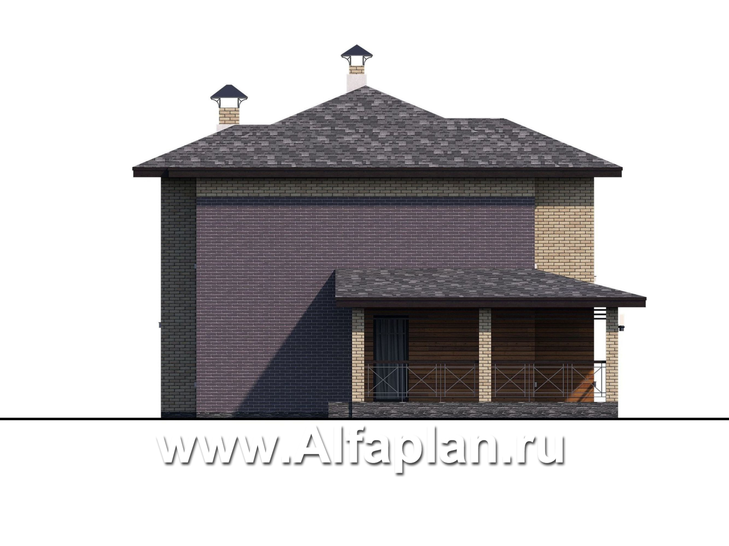 «Стимул» - проект двухэтажного дома с угловой террасой, из кирпича, планировка с кабинетом на 1 эт, в современном стиле - фасад дома