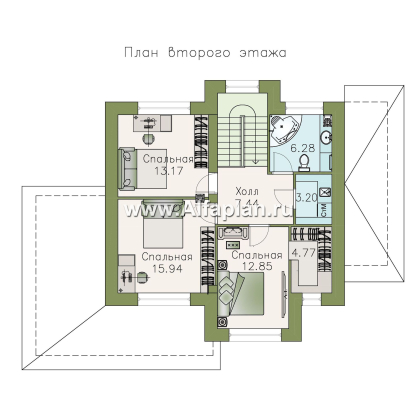 «Стимул» - проект двухэтажного дома с угловой террасой, из кирпича, планировка с кабинетом на 1 эт, в современном стиле - превью план дома