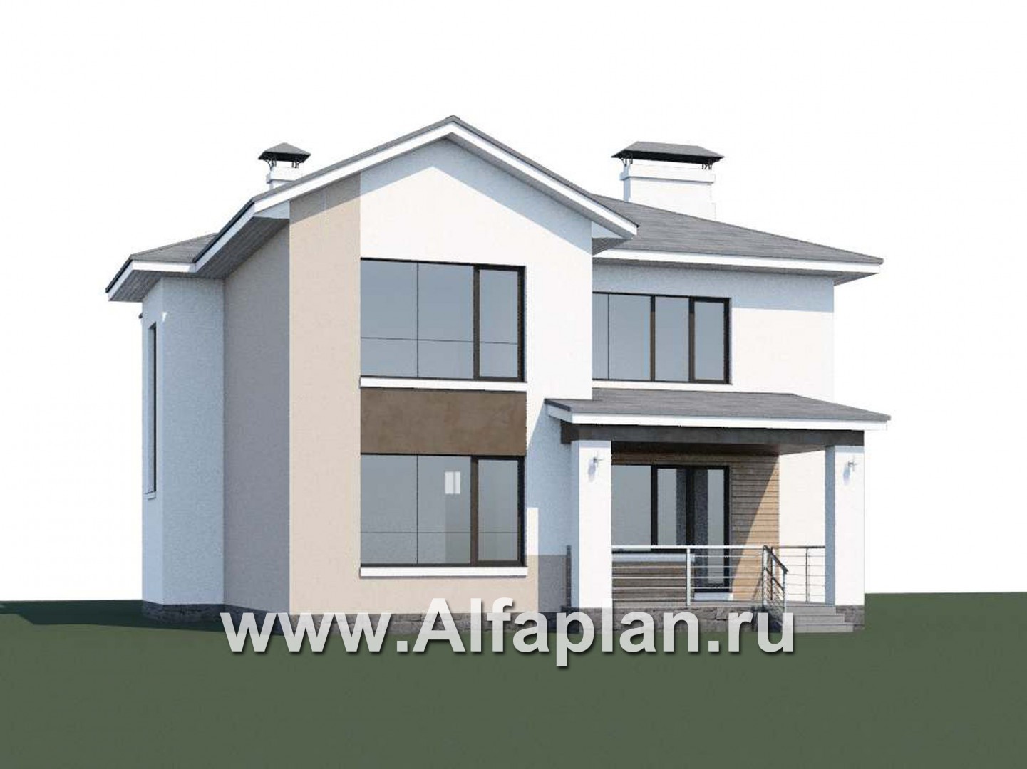 «Платина» - проект двухэтажного дома, с террасой и с балконом, в современном стиле Акварель - дизайн дома №1