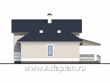 «Волга» - проект дома с мансардой, из газобетона, с террасой, планировка с тремя жилыми комнатами на 1 этаже и вторым светом - превью фасада дома