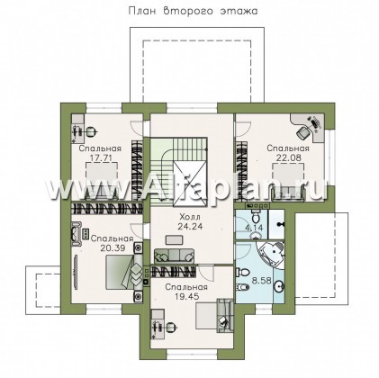 «Диадема» - проект двухэтажного дома, лестница в центре, с террасой, в стиле эклектика - превью план дома