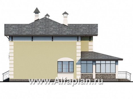 «Рождествено»- проект двухэтажного дома, планировка с кабинетом на 1 эт, с большой верандой и навесом для 1 авто - превью фасада дома