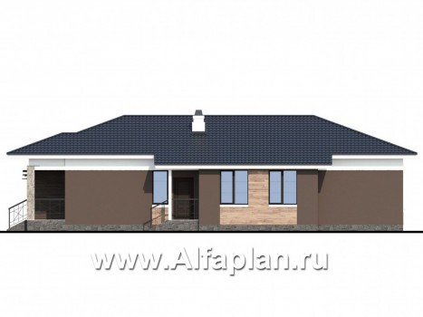 «Ариадна» - проект одноэтажного дома, планировка 3 спальни, c террасой, в современном стиле - превью фасада дома