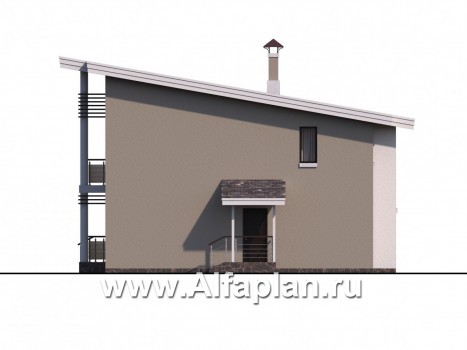 «Квантум» - проект двухэтажного дома с угловой террасой, с односкатной крышей, в стиле хай-тек - превью фасада дома