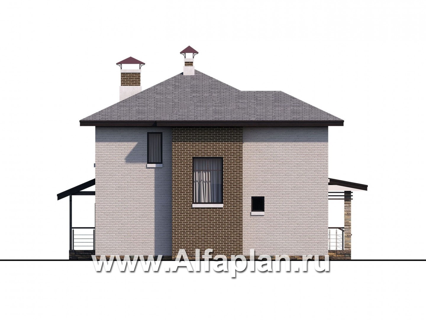 «Квантум» - современный двухэтажный дом, планировка с террасой и сауной, для углового участка - фасад дома