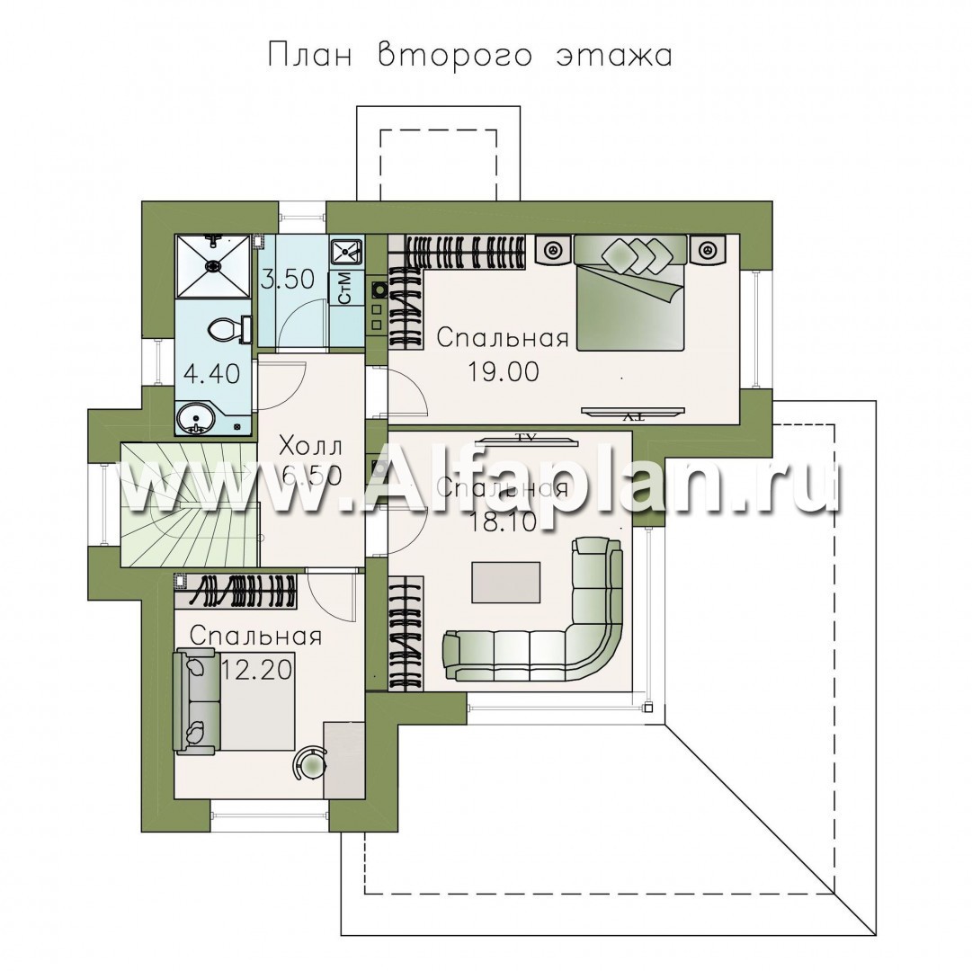 «Квантум» - современный двухэтажный дом, планировка с террасой и сауной, для углового участка - план дома