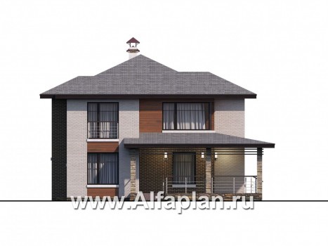 «Квантум» - современный двухэтажный дом, планировка с террасой и сауной, для углового участка - превью фасада дома