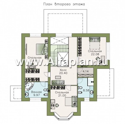 «Диадема» - проект двухэтажного дома, лестница в центре, с эркером и с террасой, в стиле эклектика - превью план дома