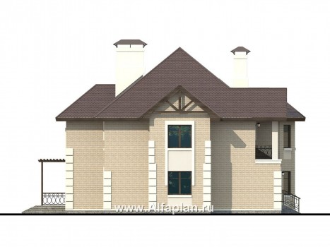«Воронцов» - проект двухэтажного дома с эркером, с биллиардной в мансарде,  планировка со спиральной лестницей - превью фасада дома