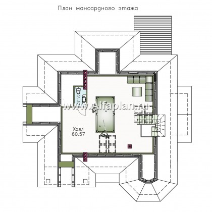 «Воронцов» - проект двухэтажного дома с эркером, с биллиардной в мансарде,  планировка со спиральной лестницей - превью план дома