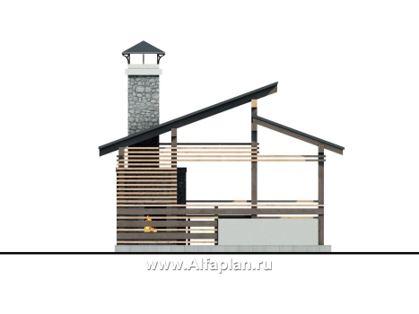 Проект современной беседки, летняя кухня, с местами для лежаков - превью фасада дома